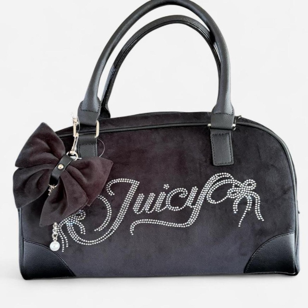 Juicy Couture Black Shoulder Bag with Rhinestone Logo